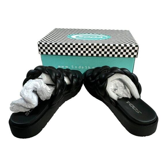 Soda Women's PopUp Black PU Braided Sandals Size 6 Slip On Flip Flop Shoes NEW - Picture 8 of 11